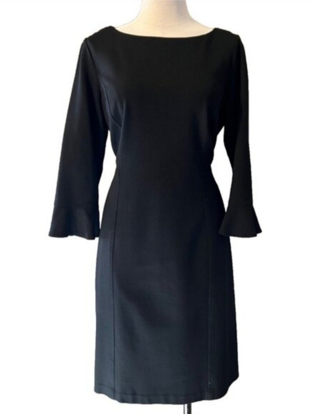 🆕NWT Talbots Dress 12 Black Ponte Stretch Career Church 3/4 Long Flutter Sleeve
